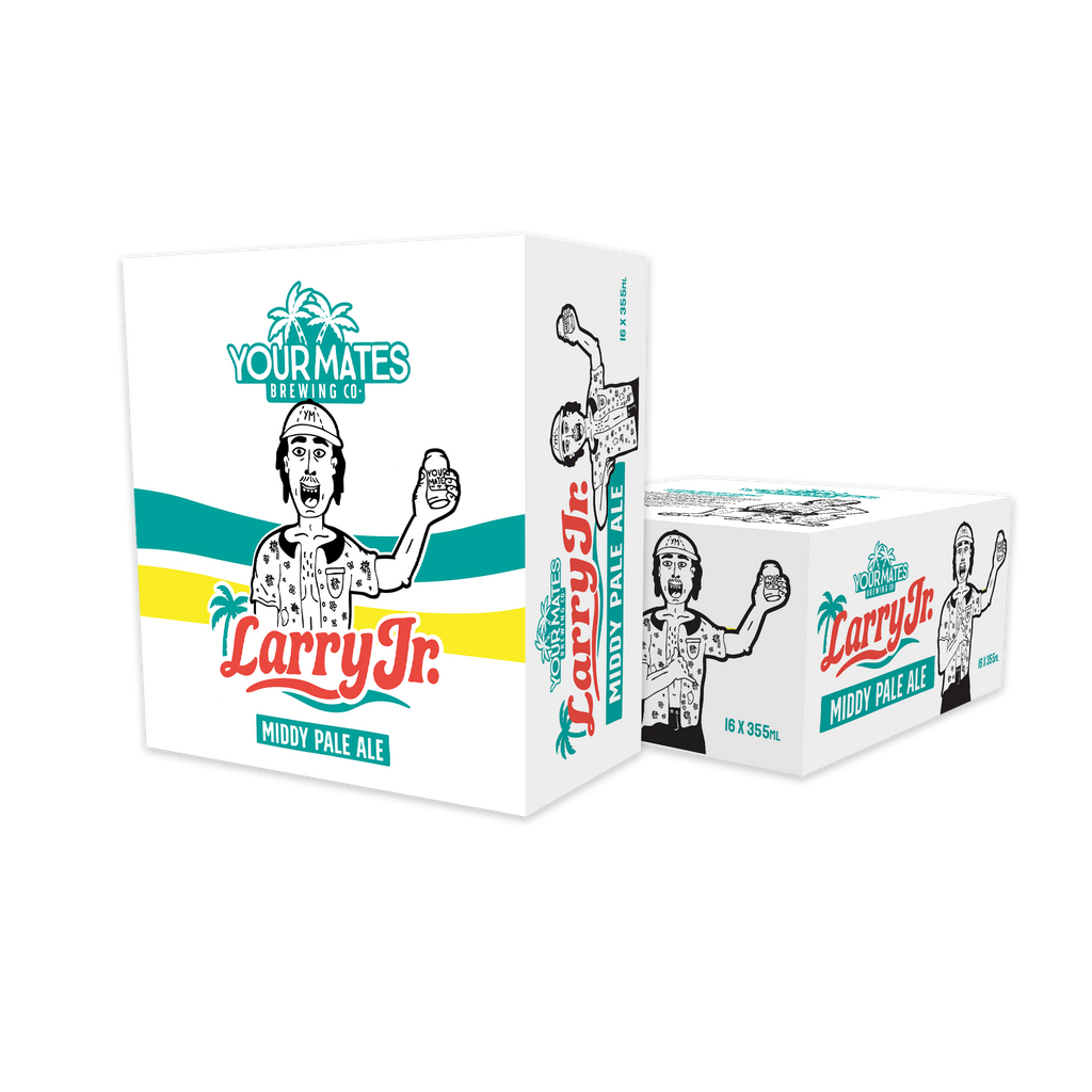 Two cartons of Larry Jr. beer from Your Mates Brewing Co. 